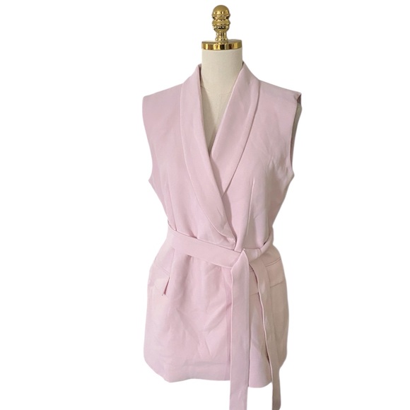 Zara Womens Powder Pink ZW Collection Self Tie Belted Double Breasted Vest Large - Picture 9 of 15